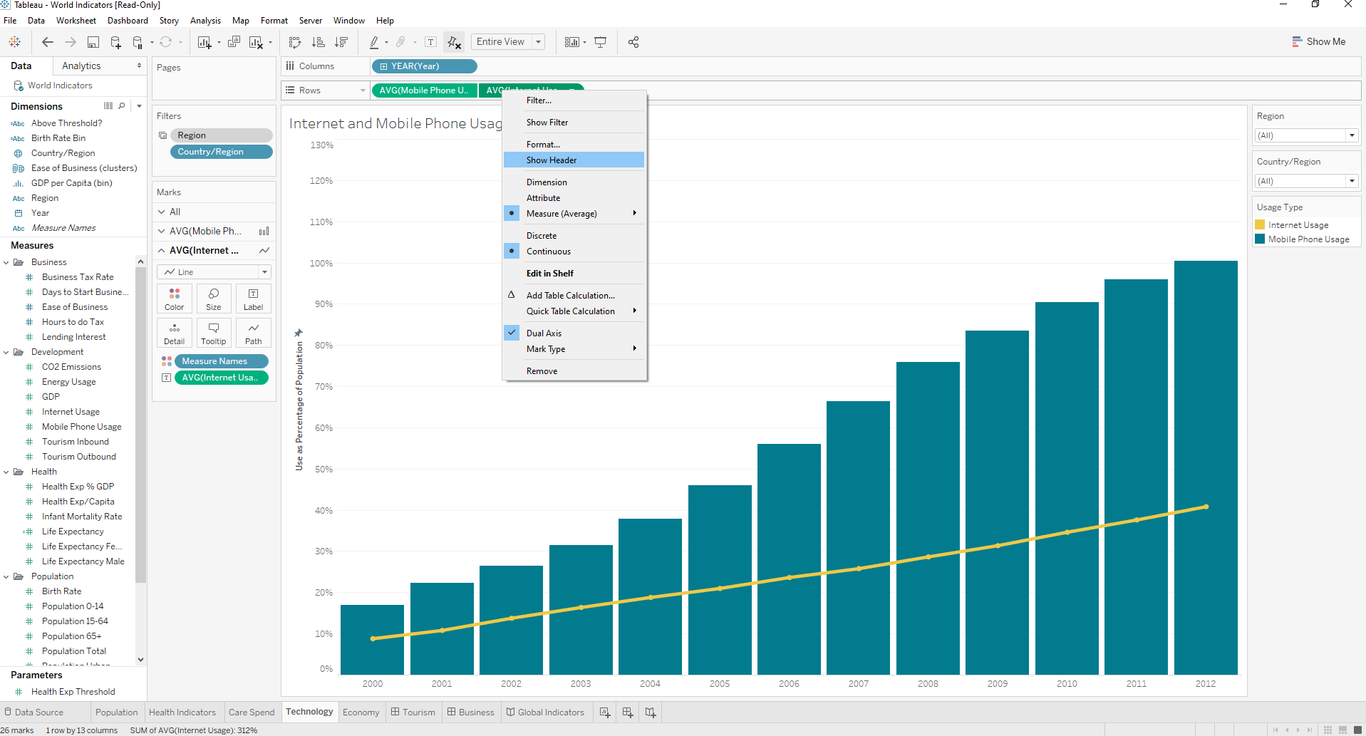 getting rid of axis on tableau on mac